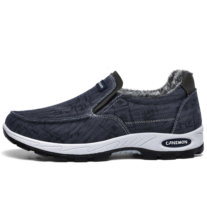 CANEMON 339 navy blue men's fleece-lined slip-on shoe on white