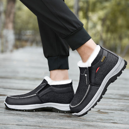 Black winter shoe on foot