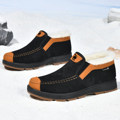 CANEMON LY2526 black fleece-lined slip-on shoes - angle view