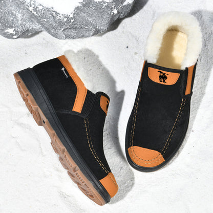 CANEMON LY2526 black fleece-lined slip-on shoes - lining view