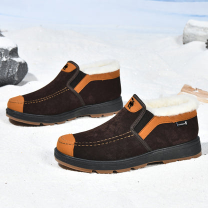 CANEMON LY2526 brown fleece-lined slip-on shoes - angle view