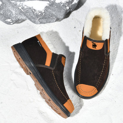 CANEMON LY2526 brown fleece-lined slip-on shoes - lining view