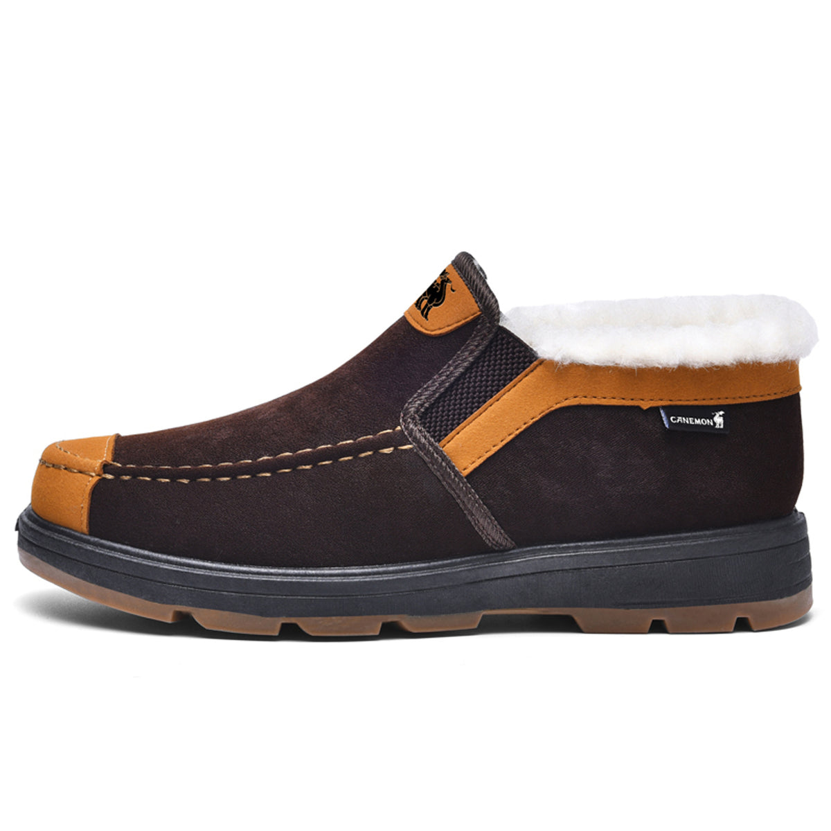 CANEMON LY2526 brown fleece-lined slip-on shoes - main view