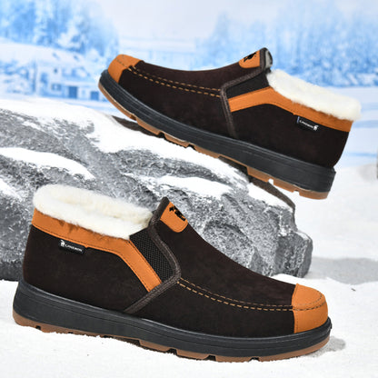 CANEMON LY2526 brown fleece-lined slip-on shoes - pair view