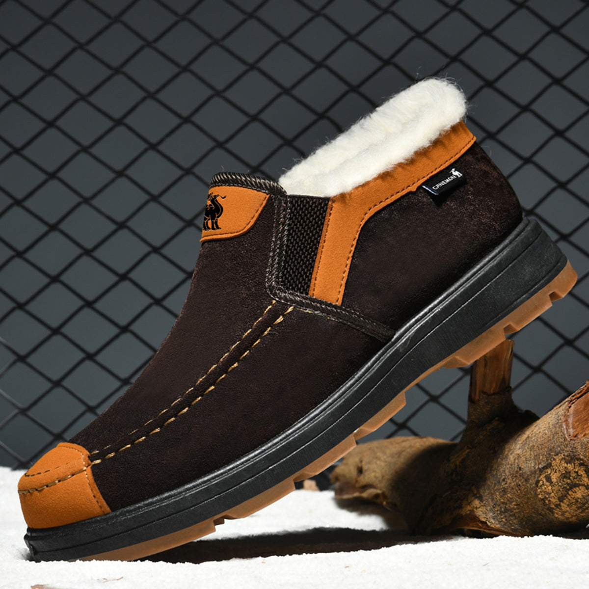 CANEMON LY2526 brown fleece-lined slip-on shoes - side view