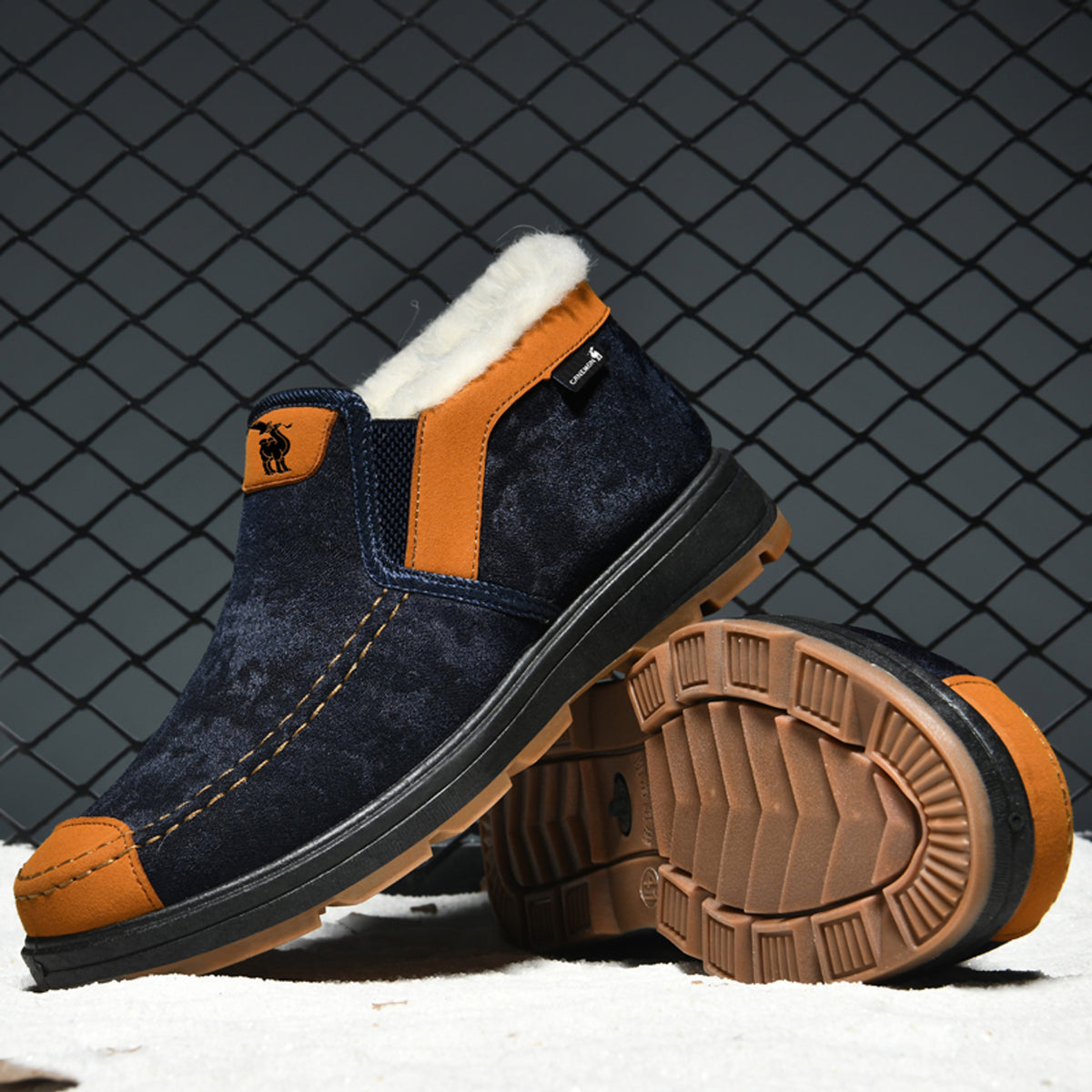 CANEMON LY2526 navy fleece-lined slip-on shoes - outsole view