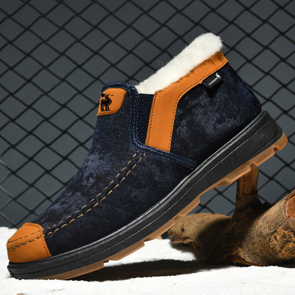 CANEMON LY2526 navy fleece-lined slip-on shoes - side view