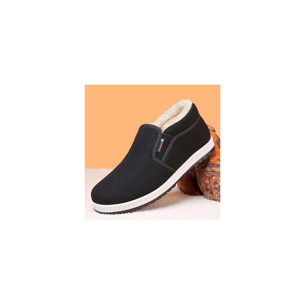 CANEMON LY2527 black men's fleece-lined winter slip-on shoe view 1