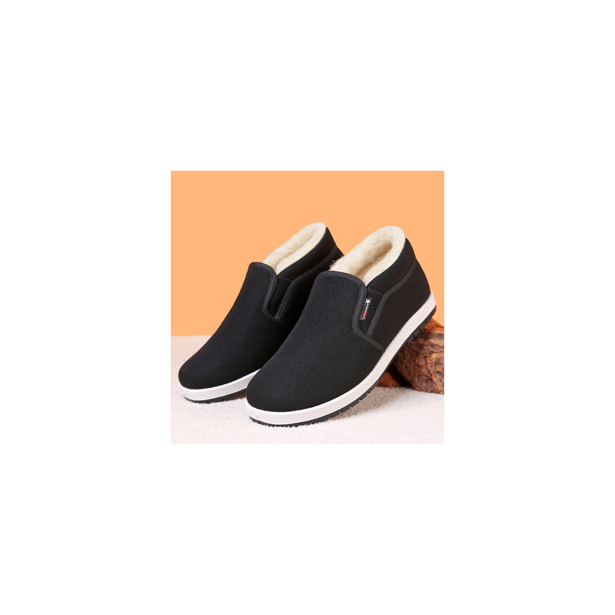 CANEMON LY2527 black men's fleece-lined winter slip-on shoe view 2