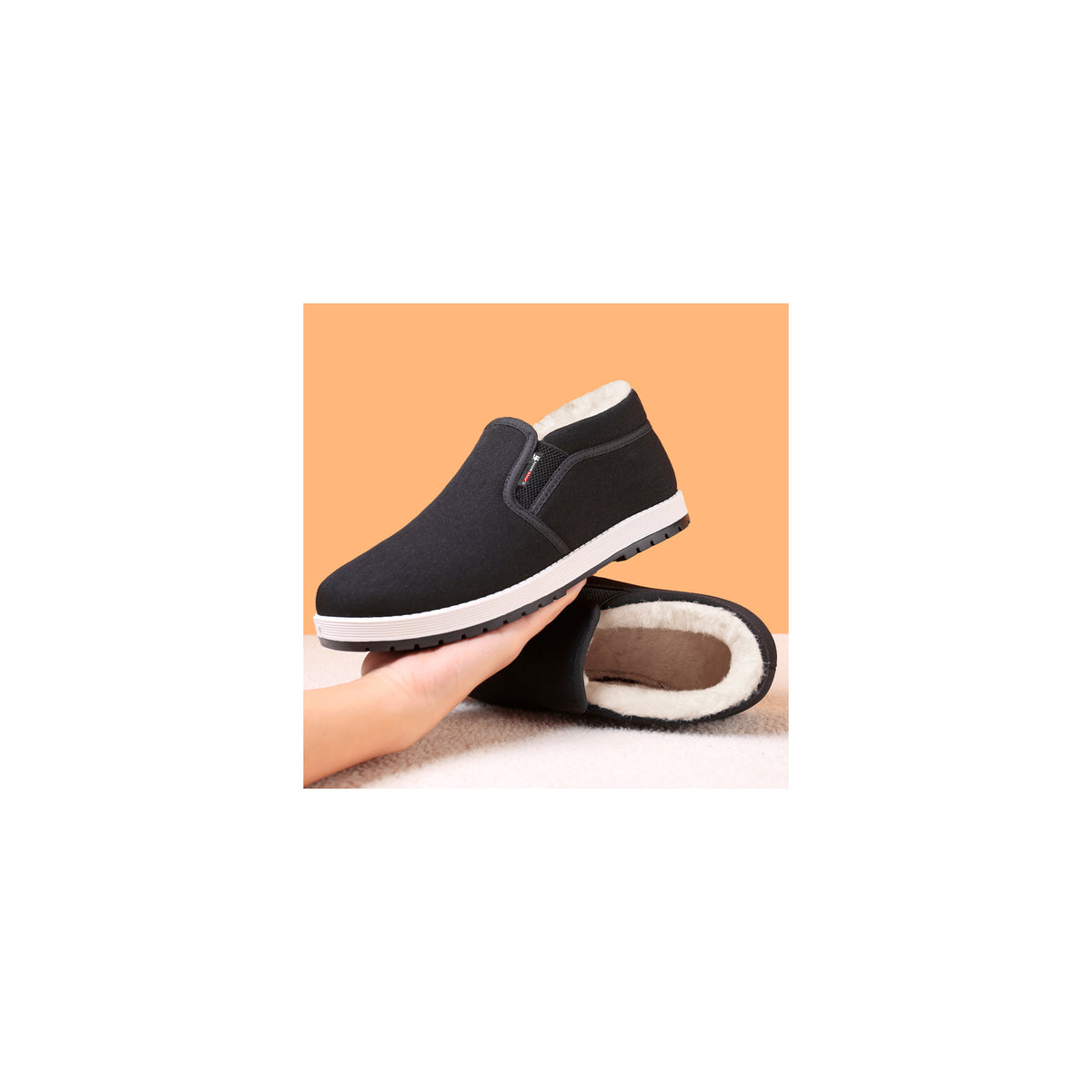 CANEMON LY2527 black men's fleece-lined winter slip-on shoe view 5