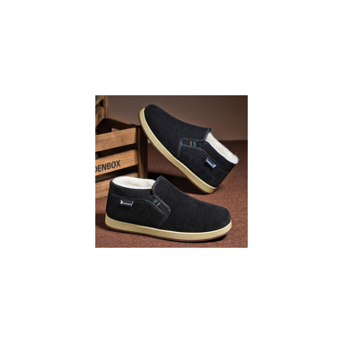 CANEMON LY2530 black 02 men's fleece-lined winter slip-on shoe