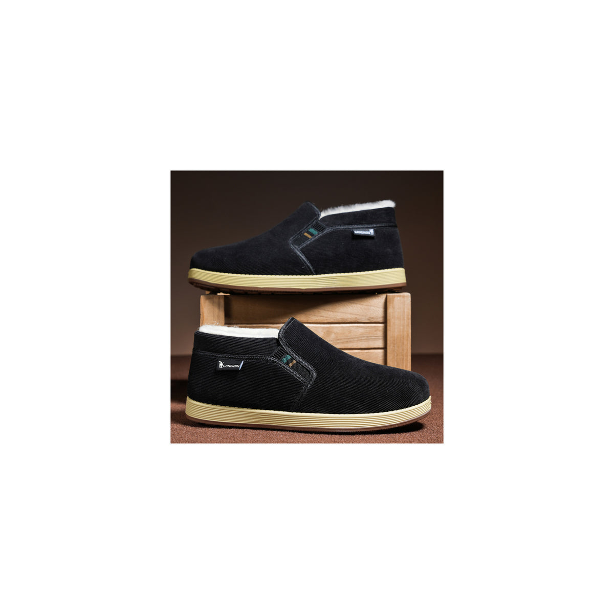CANEMON LY2530 black 03 men's fleece-lined winter slip-on shoe