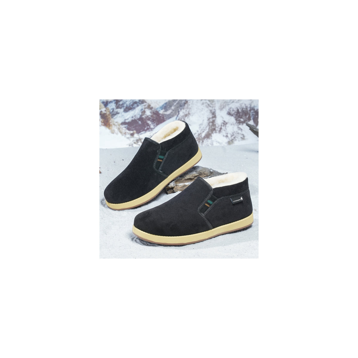 CANEMON LY2530 black 04 men's fleece-lined winter slip-on shoe