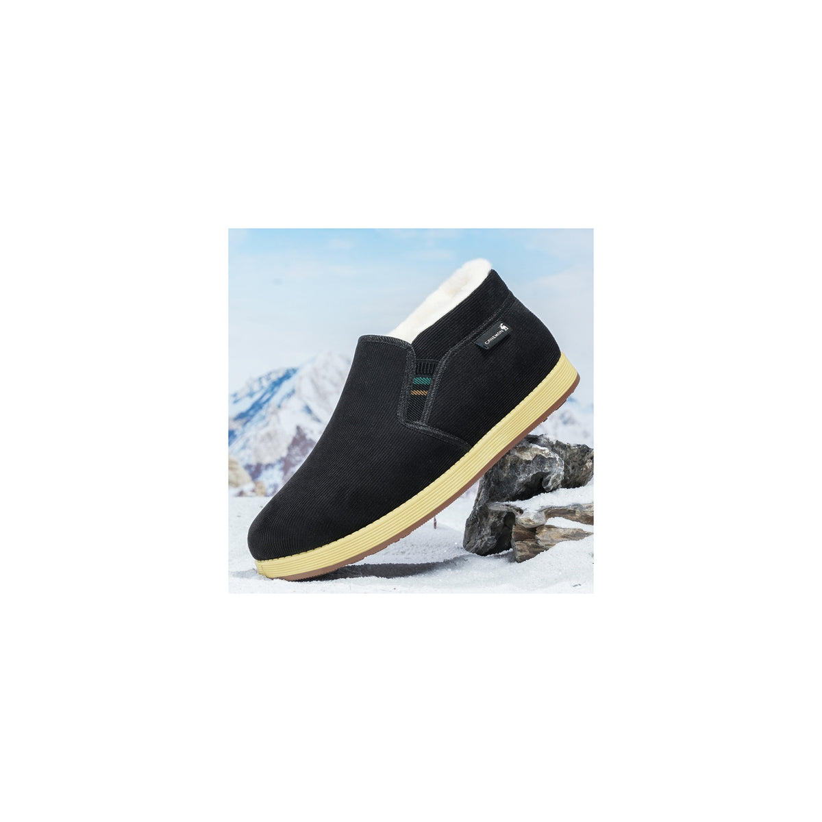 CANEMON LY2530 black 06 men's fleece-lined winter slip-on shoe