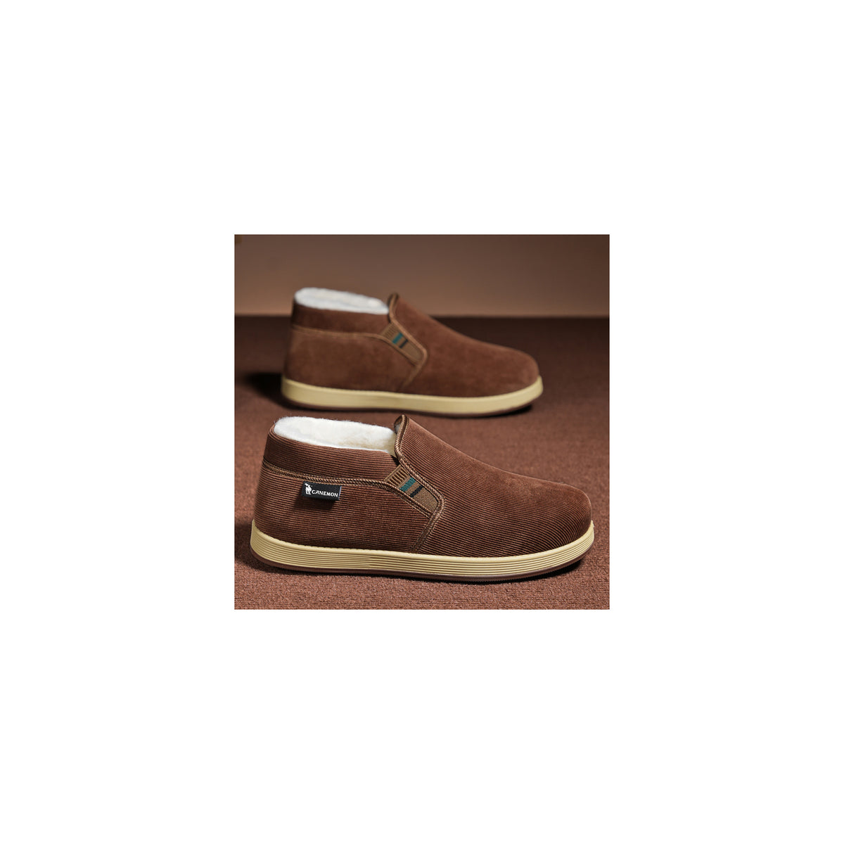 CANEMON LY2530 coffee 01 men's fleece-lined winter slip-on shoe