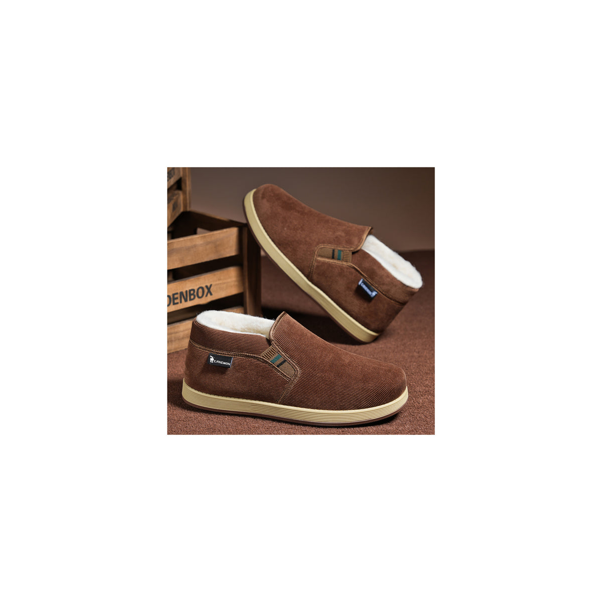 CANEMON LY2530 coffee 02 men's fleece-lined winter slip-on shoe
