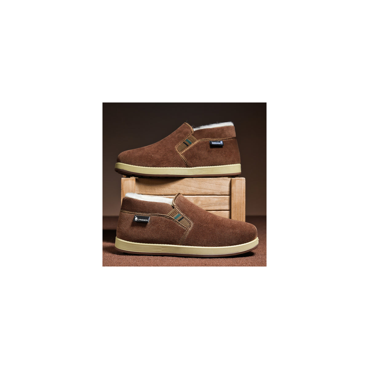 CANEMON LY2530 coffee 03 men's fleece-lined winter slip-on shoe