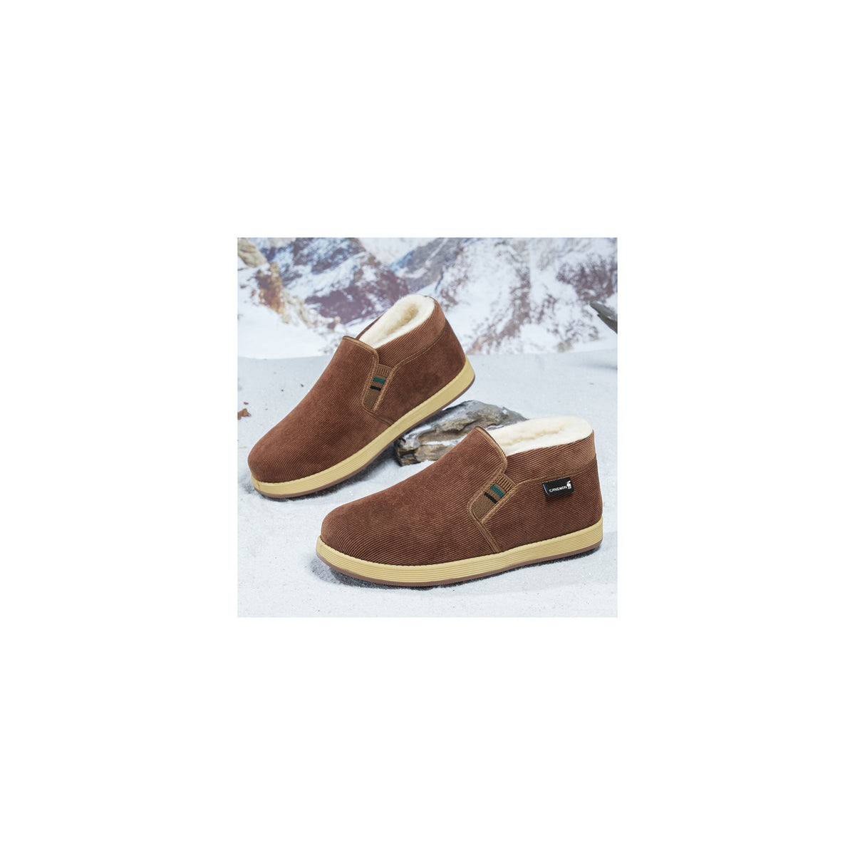 CANEMON LY2530 coffee 04 men's fleece-lined winter slip-on shoe