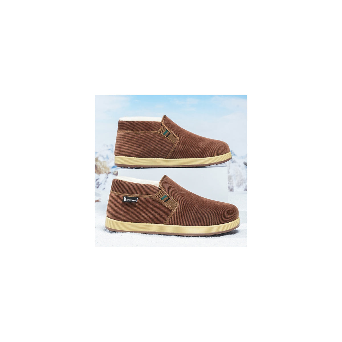 CANEMON LY2530 coffee 05 men's fleece-lined winter slip-on shoe