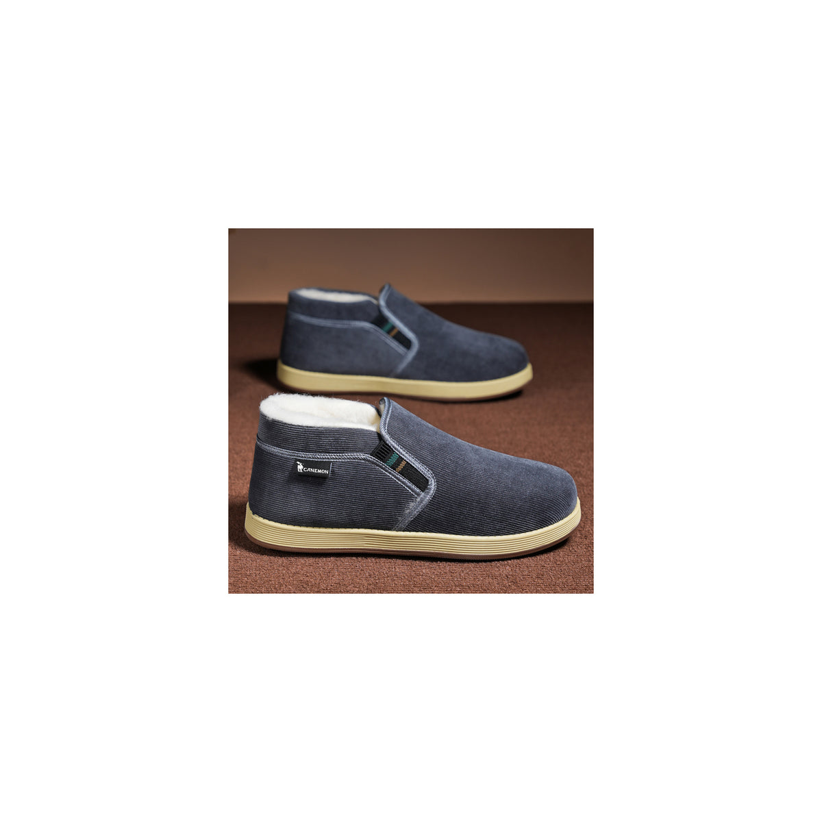 CANEMON LY2530 gray 01 men's fleece-lined winter slip-on shoe