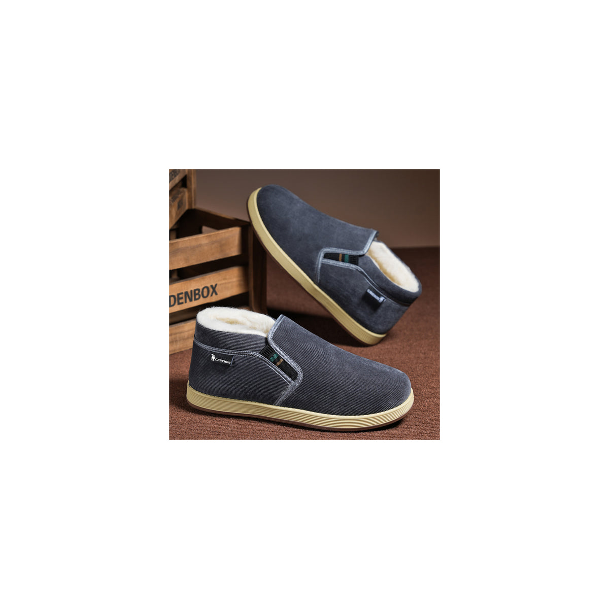 CANEMON LY2530 gray 02 men's fleece-lined winter slip-on shoe