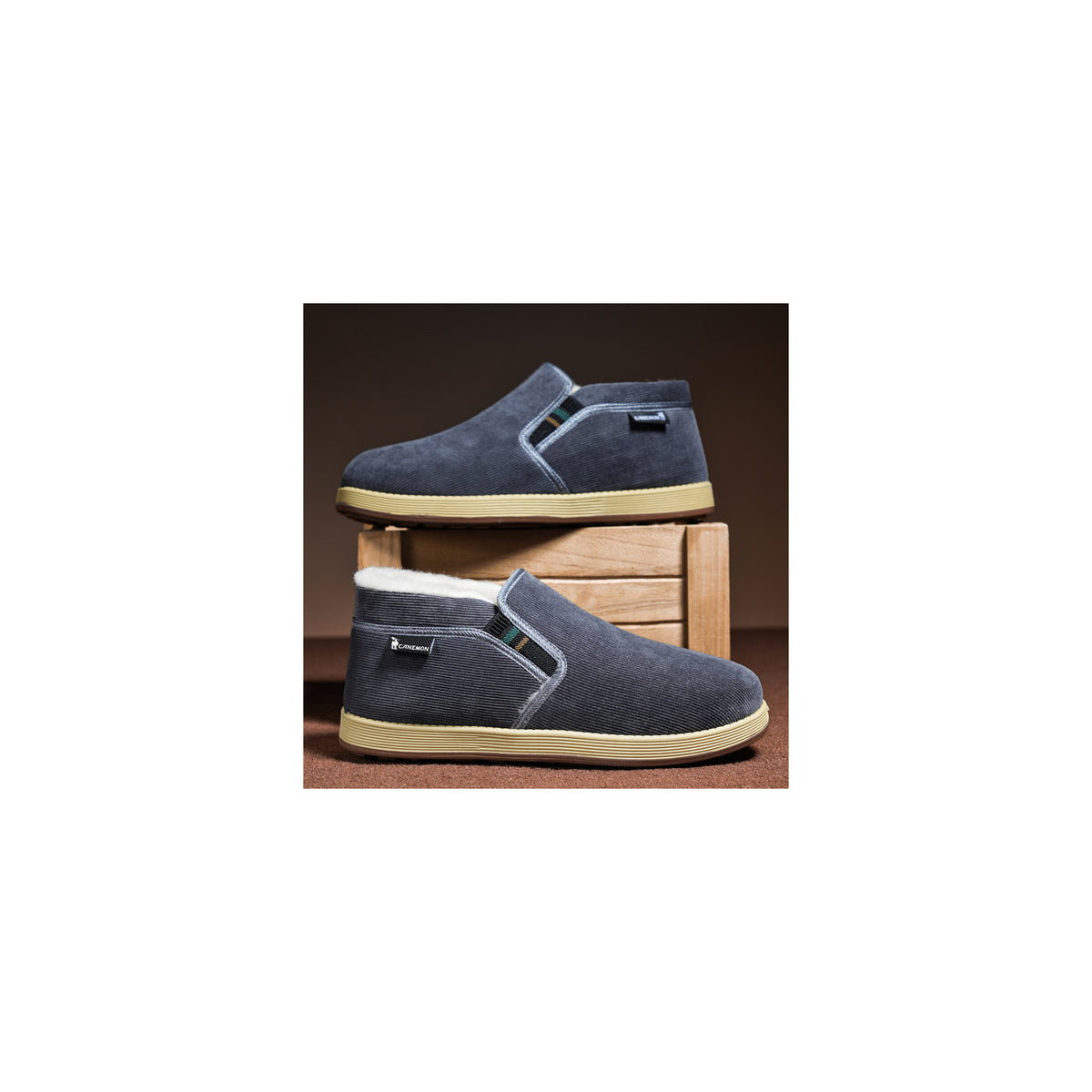 CANEMON LY2530 gray 03 men's fleece-lined winter slip-on shoe