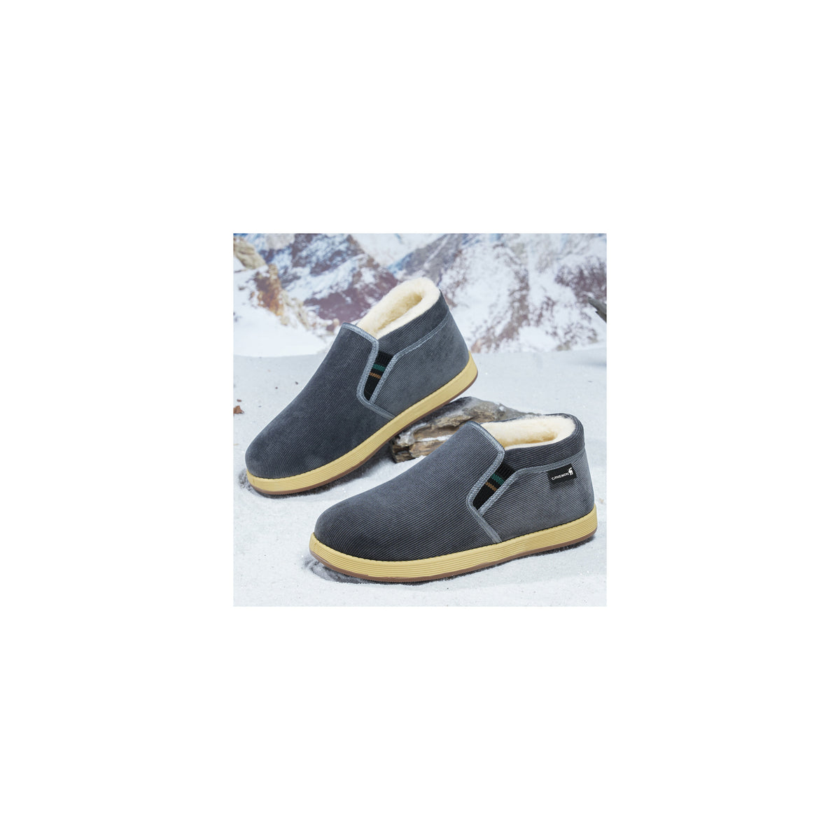 CANEMON LY2530 gray 04 men's fleece-lined winter slip-on shoe