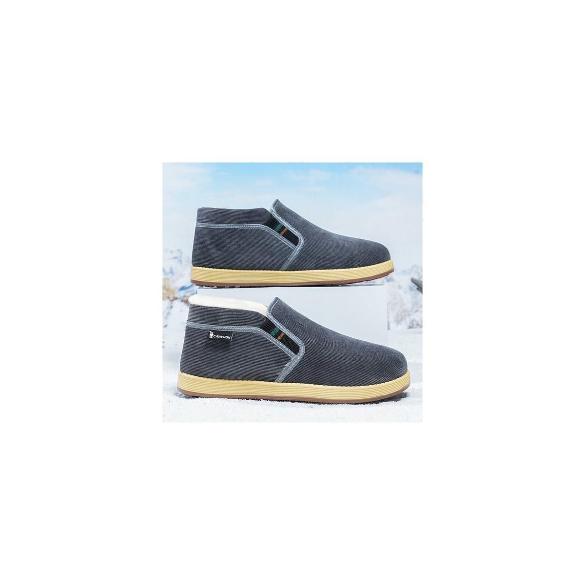 CANEMON LY2530 gray 05 men's fleece-lined winter slip-on shoe