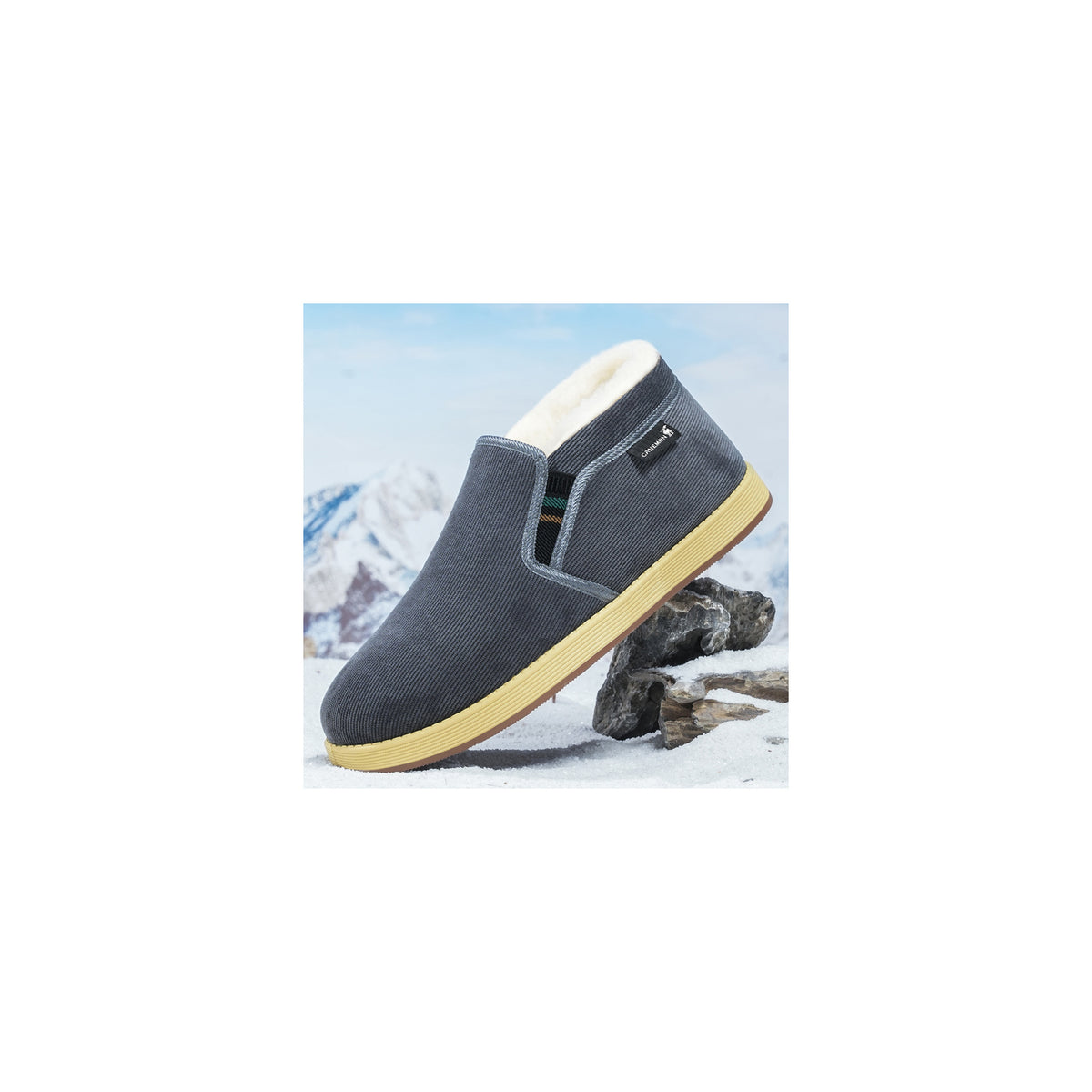 CANEMON LY2530 gray 06 men's fleece-lined winter slip-on shoe