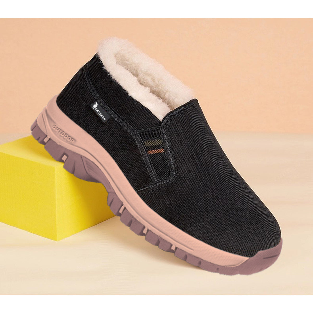CANEMON LY2569 black corduroy shoe with fleece collar