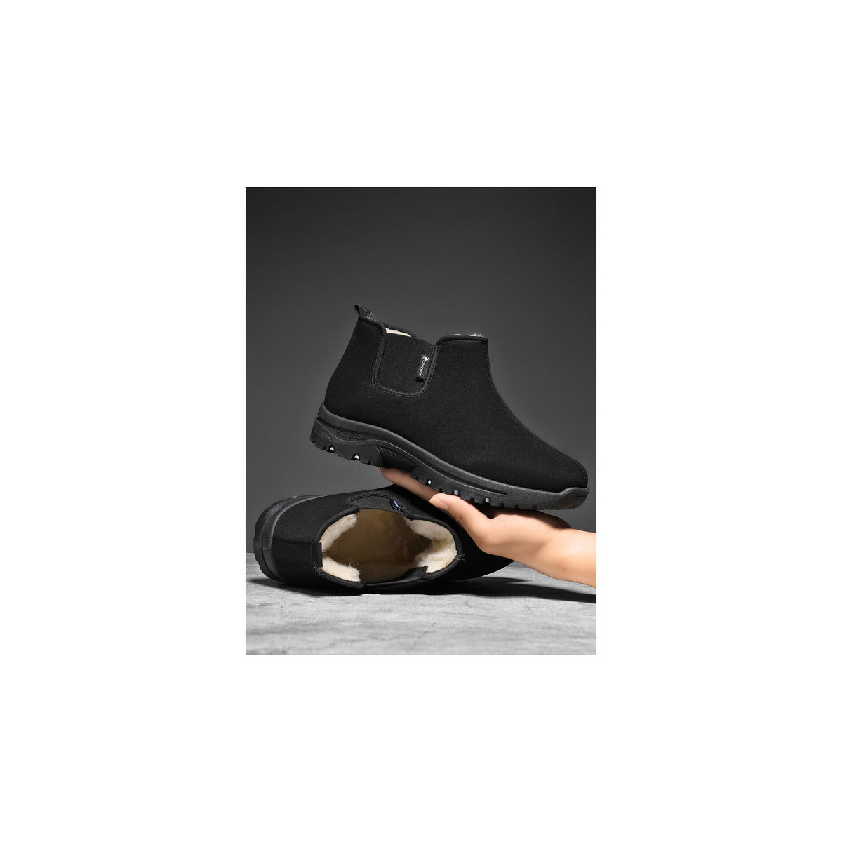 CANEMON LY2579 men's fleece-lined winter ankle boots black with black sole view