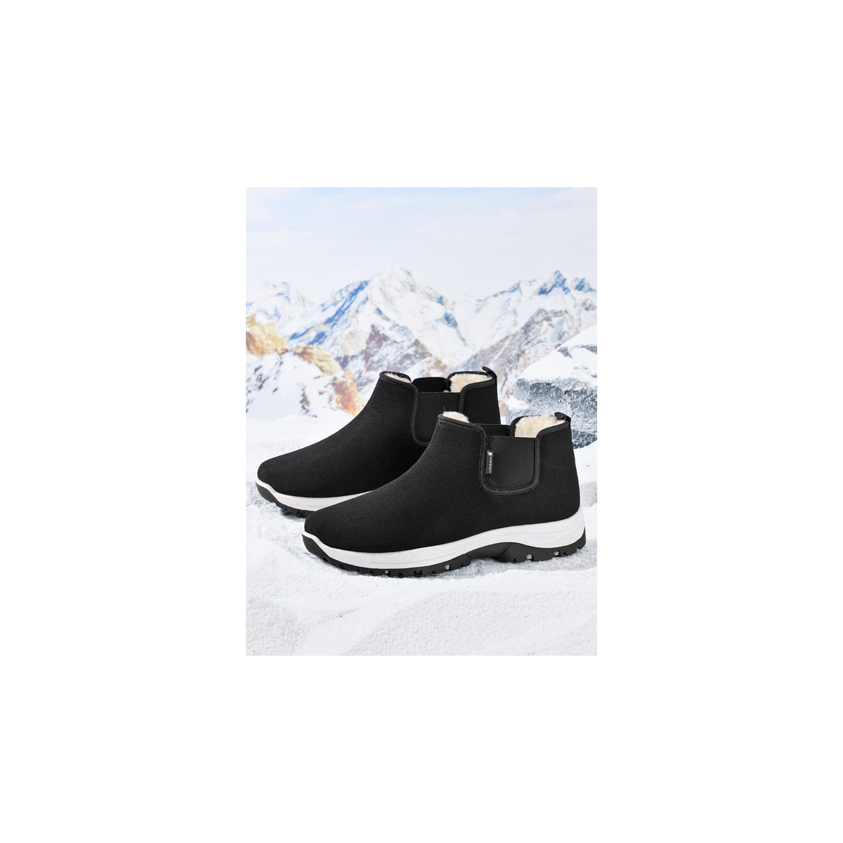 CANEMON LY2579 men's fleece-lined winter ankle boots black with white sole view