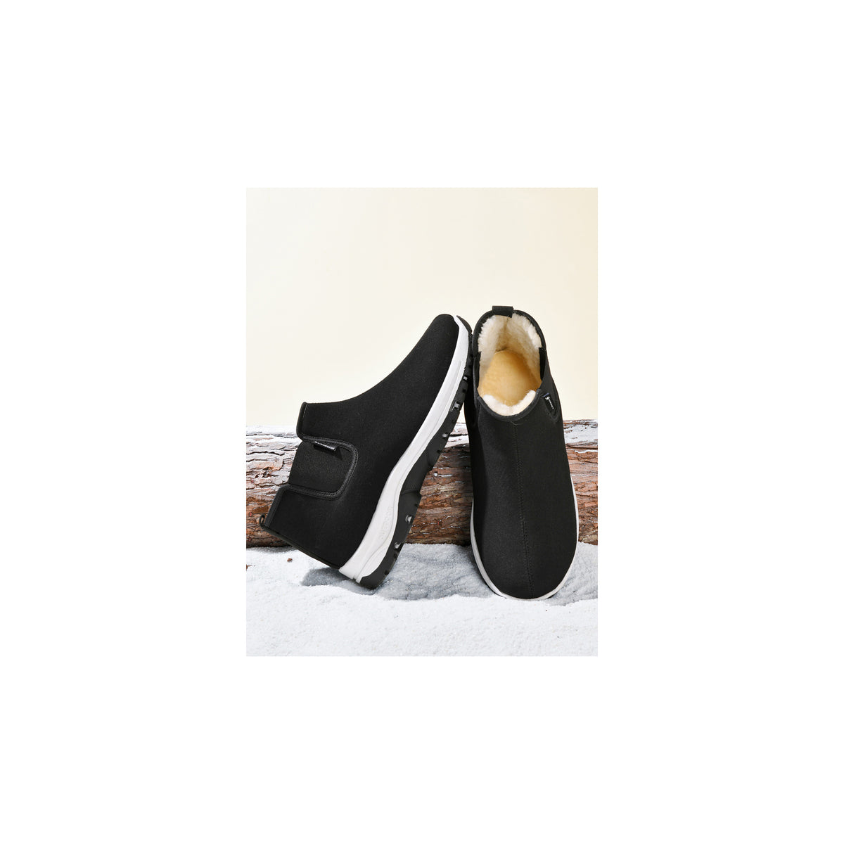 CANEMON LY2579 men's fleece-lined winter ankle boots black with white sole view
