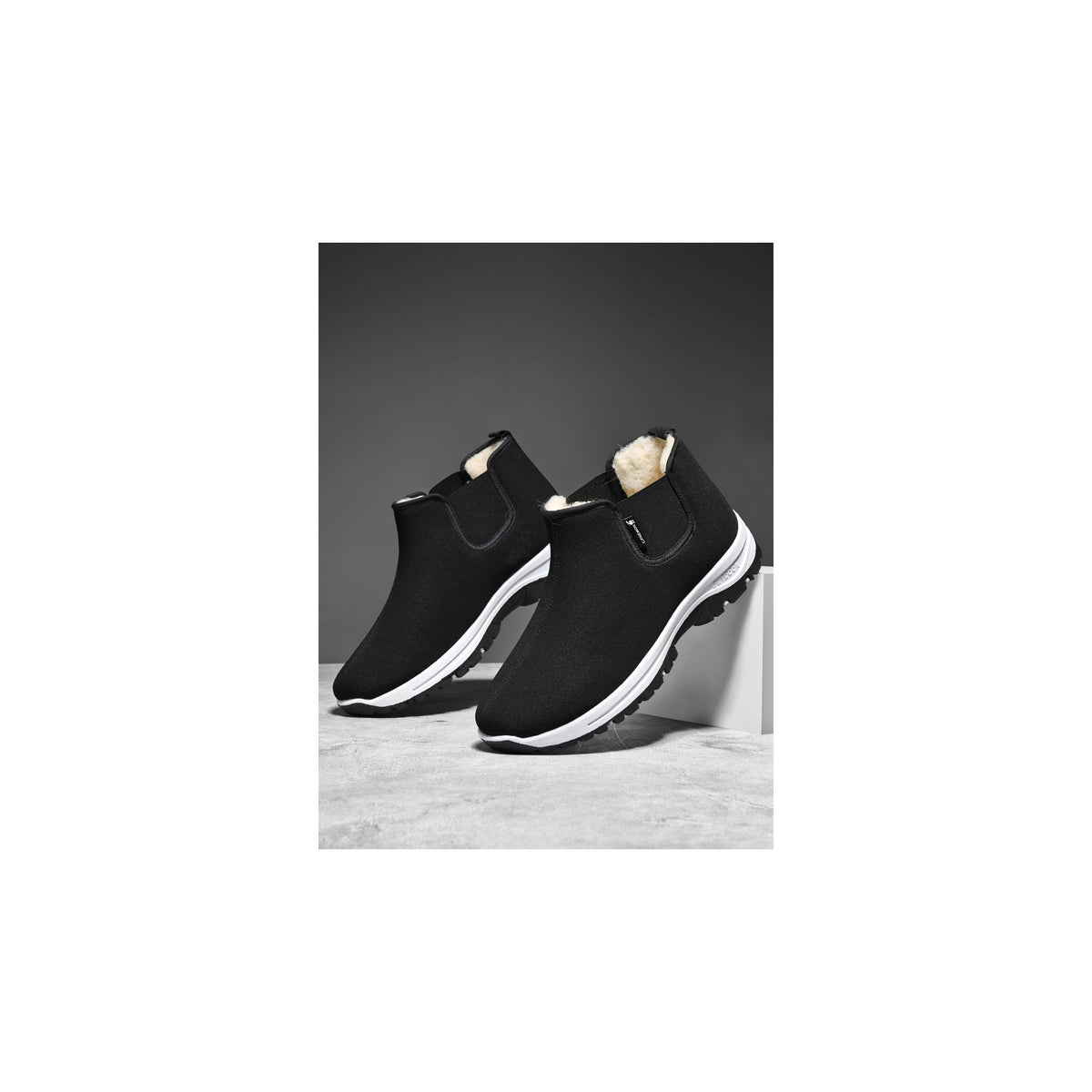 CANEMON LY2579 men's fleece-lined winter ankle boots black with white sole view