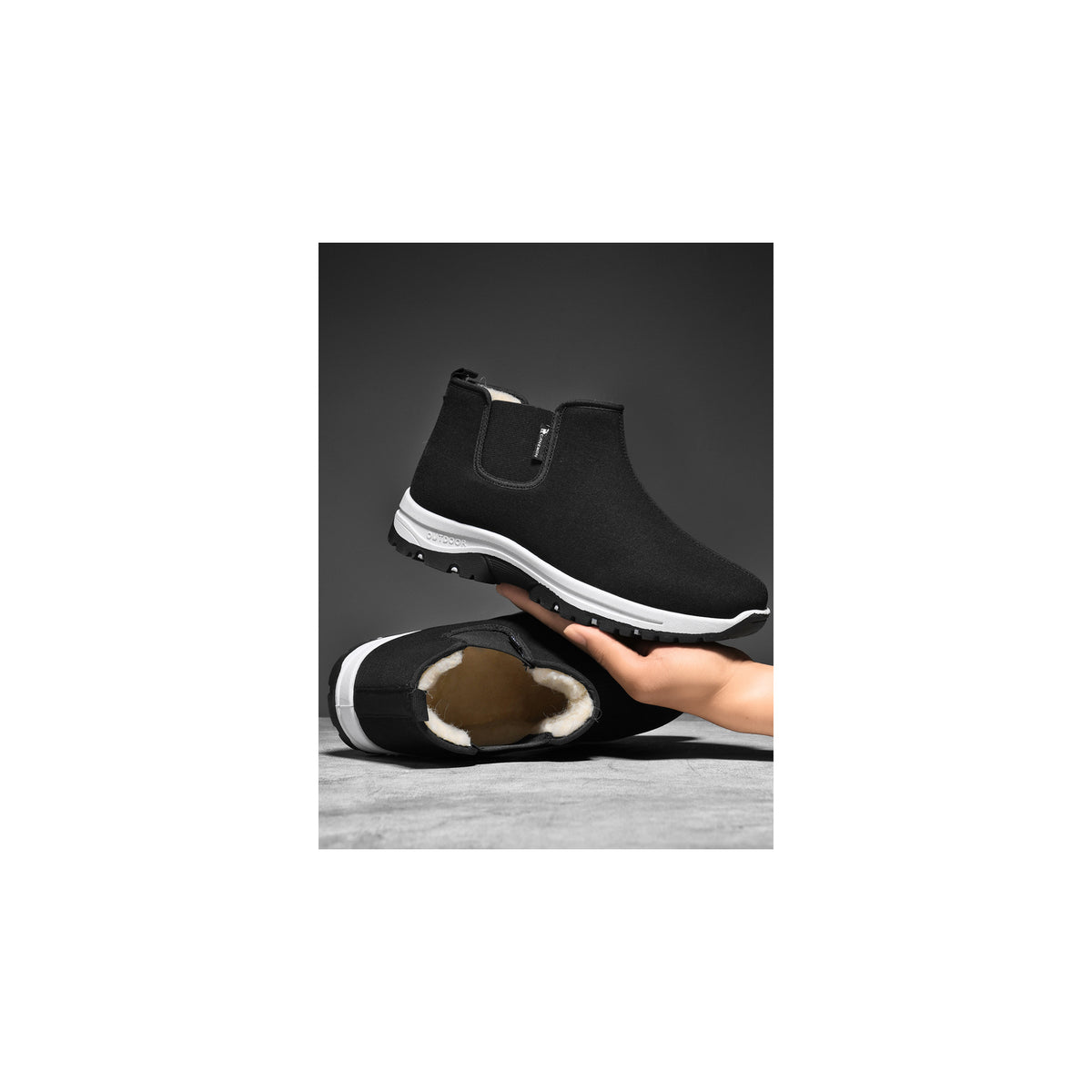 CANEMON LY2579 men's fleece-lined winter ankle boots black with white sole view