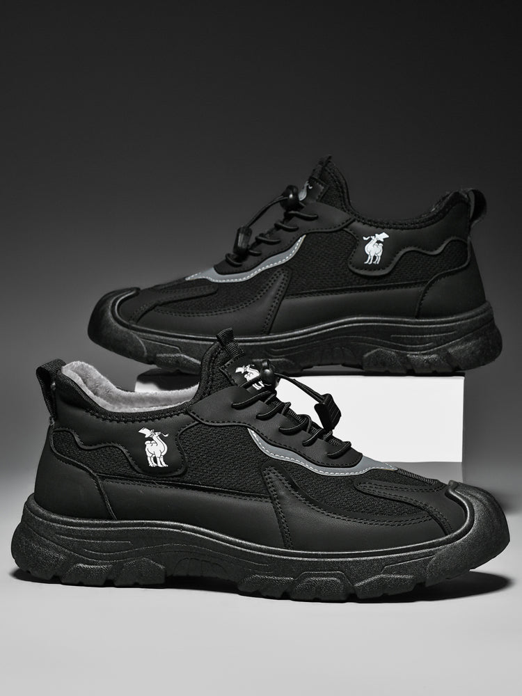 CANEMON LY892 men's black fleece-lined winter walking shoes detail view