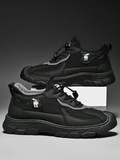 CANEMON LY892 men's black fleece-lined winter walking shoes detail view