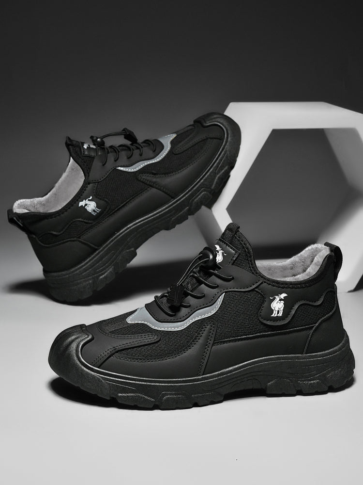 CANEMON LY892 men's black fleece-lined winter walking shoes detail view