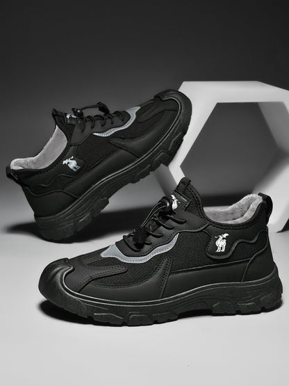 CANEMON LY892 men's black fleece-lined winter walking shoes detail view