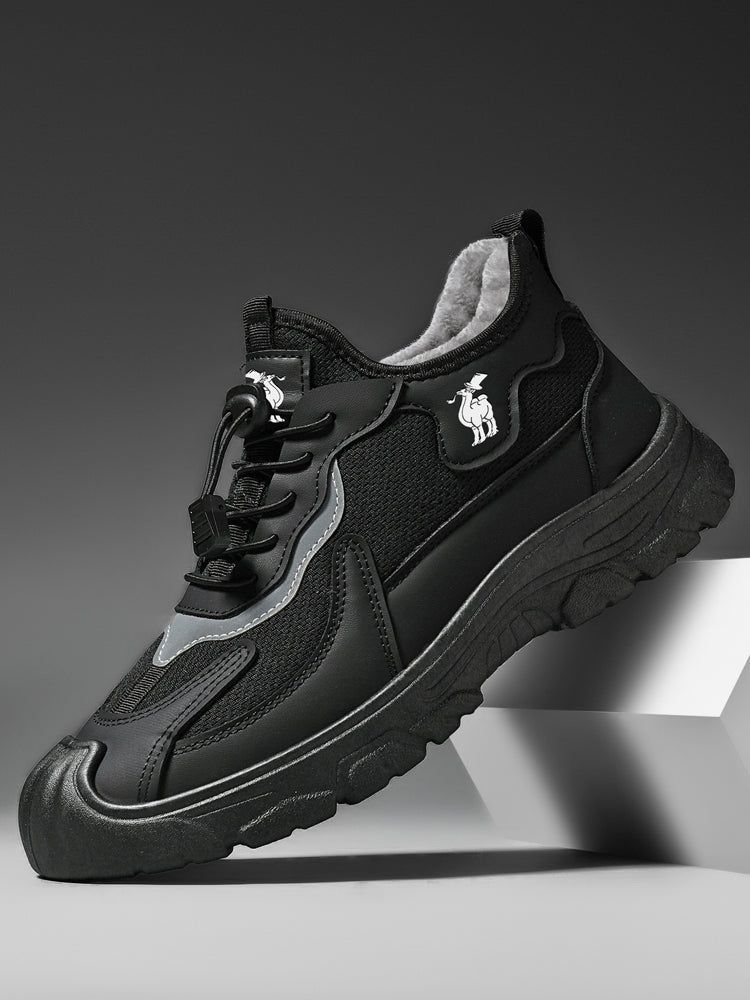 CANEMON LY892 men's black fleece-lined winter walking shoes detail view