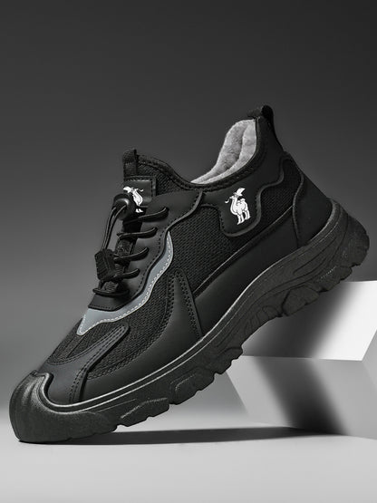 CANEMON LY892 men's black fleece-lined winter walking shoes detail view