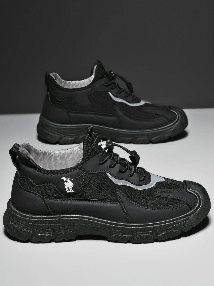 CANEMON LY892 men's black fleece-lined winter walking shoes detail view