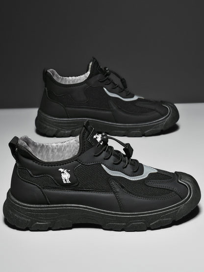 CANEMON LY892 men's black fleece-lined winter walking shoes detail view