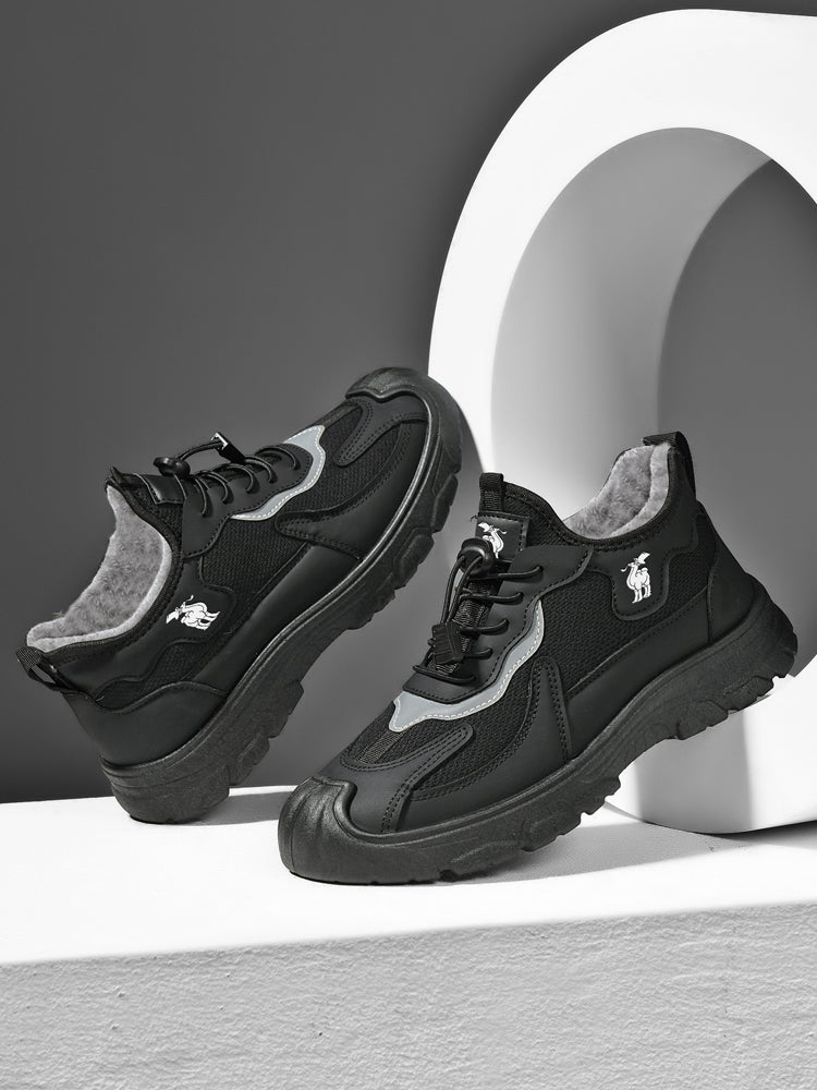 CANEMON LY892 men's black fleece-lined winter walking shoes detail view