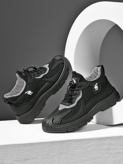 CANEMON LY892 men's black fleece-lined winter walking shoes detail view