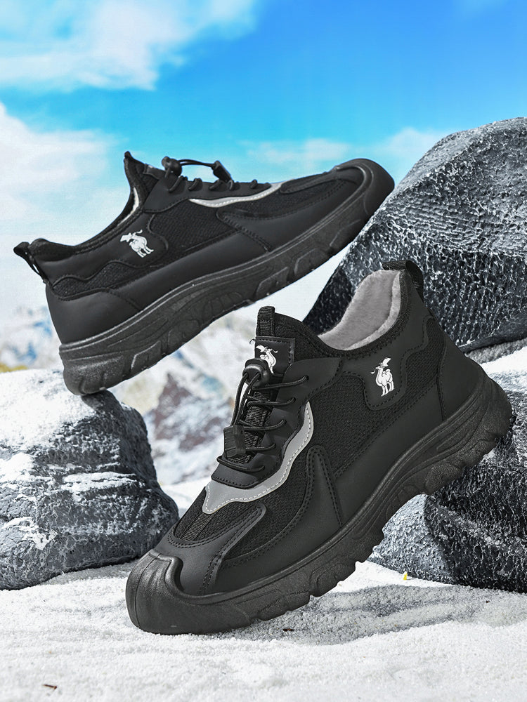 CANEMON LY892 men's black fleece-lined winter walking shoes detail view