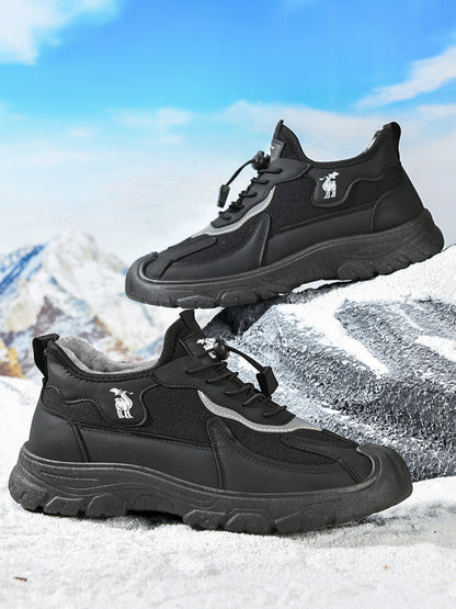 CANEMON LY892 men's black fleece-lined winter walking shoes detail view
