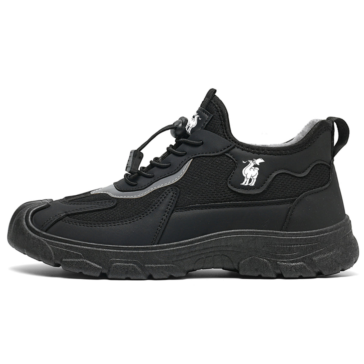 CANEMON LY892 black fleece-lined shoes, side view on white background