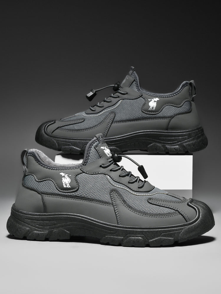 CANEMON LY892 men's gray fleece-lined winter walking shoes detail view