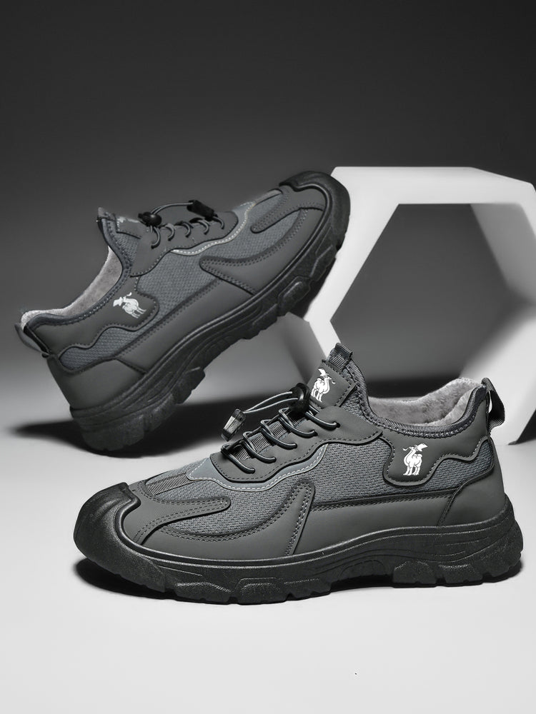 CANEMON LY892 men's gray fleece-lined winter walking shoes detail view